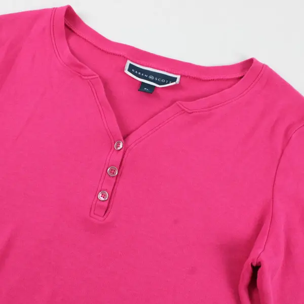 Karen Scott Bright Pink Three-Quarter Sleeve Shirt Womens Petite PL