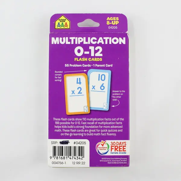 School Zone Multiplication 0-12 Flash Cards in Box, #04205
