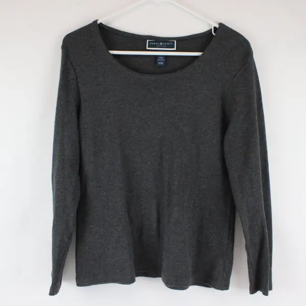 Karen Scott Speckled Gray Long Sleeve Shirt Top 100% Cotton Womens Size PM