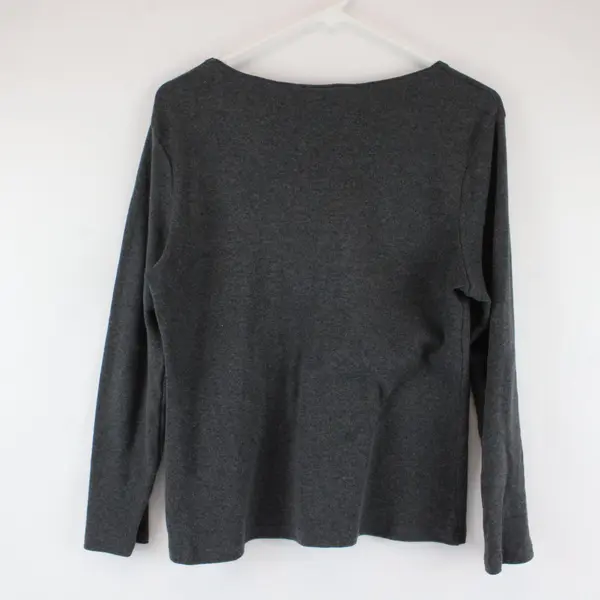 Karen Scott Speckled Gray Long Sleeve Shirt Top 100% Cotton Womens Size PM