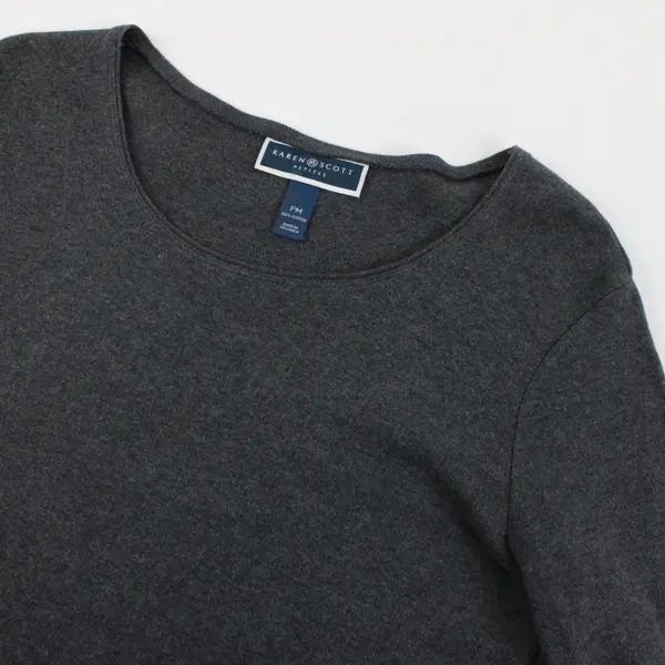 Karen Scott Speckled Gray Long Sleeve Shirt Top 100% Cotton Womens Size PM