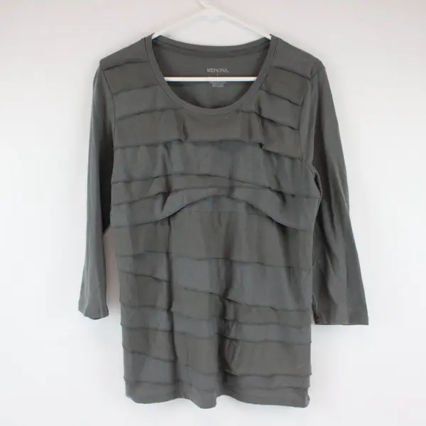 Merona Solid Gray Long Sleeve Shirt Top 60% Cotton 40% Modal Womens Size L