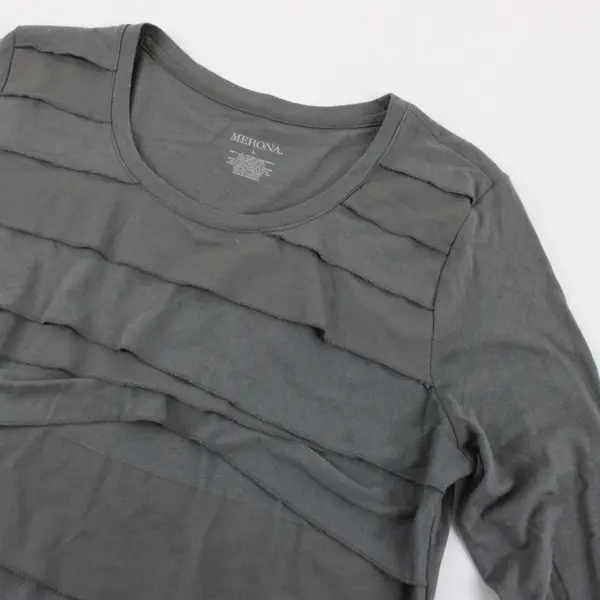 Merona Solid Gray Long Sleeve Shirt Top 60% Cotton 40% Modal Womens Size L