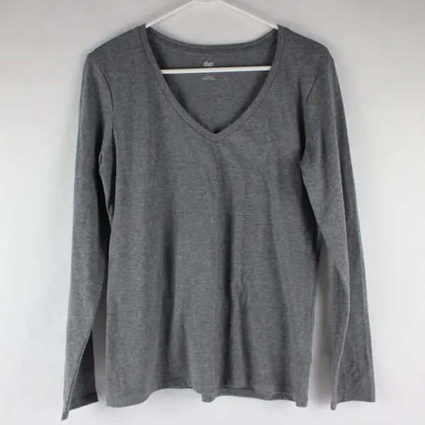 Dip Gray Speckled V-Neck Long Sleeve Women's Shirt Top Size M