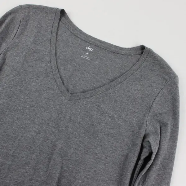 Dip Gray Speckled V-Neck Long Sleeve Women's Shirt Top Size M