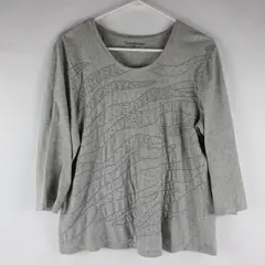 Croft & Barrow Women's Petite PL Gray Beaded Cotton 3/4 Sleeve Shirt