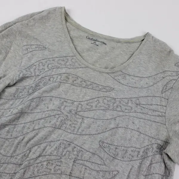 Croft & Barrow Women's Petite PL Gray Beaded Cotton 3/4 Sleeve Shirt