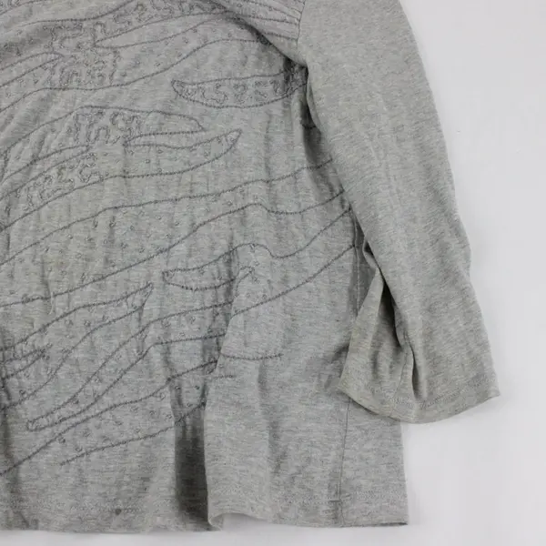 Croft & Barrow Women's Petite PL Gray Beaded Cotton 3/4 Sleeve Shirt