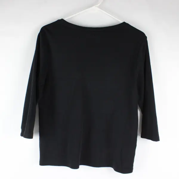 Karen Scott Black Solid 3/4 Sleeve Cotton Shirt Petite PL Women