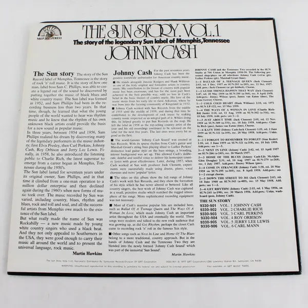 The Sun Story Volume 1 Johnny Cash 12" Vinyl Record