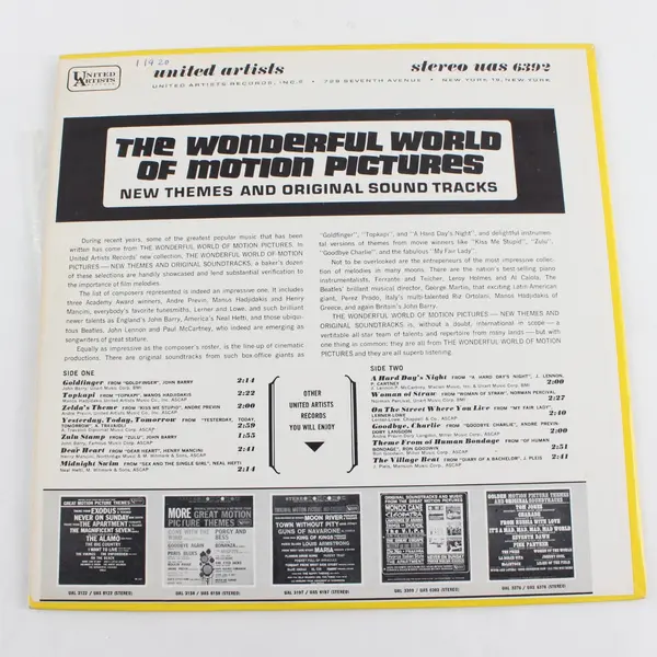 The Wonderful World of Motion Pictures United Artists UAS 6392 LP