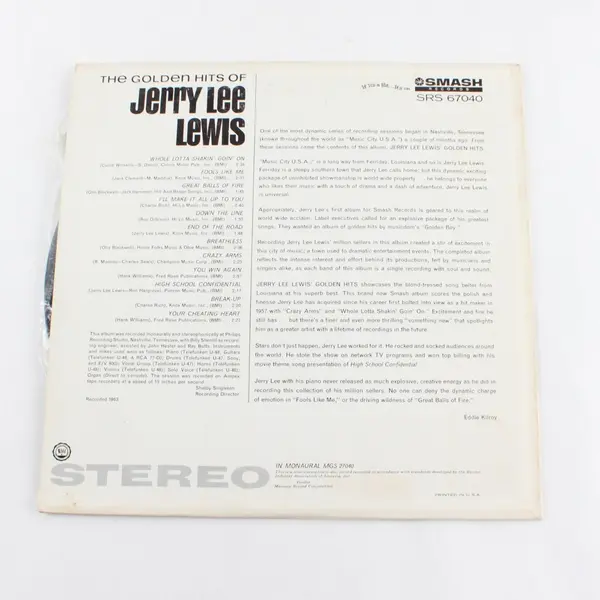 Jerry Lee Lewis The Golden Hits of Jerry Lee Lewis LP Smash Vinyl