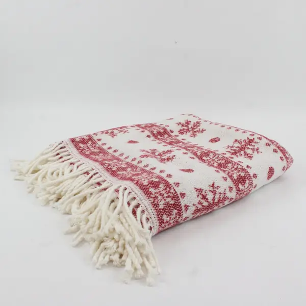 Texteis Penedo Home Fine Linens Christmas Snowflake Throw Blanket Red Ivory
