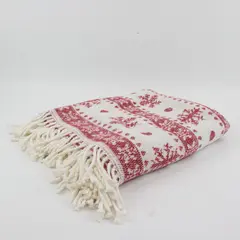Texteis Penedo Home Fine Linens Christmas Snowflake Throw Blanket Red Ivory