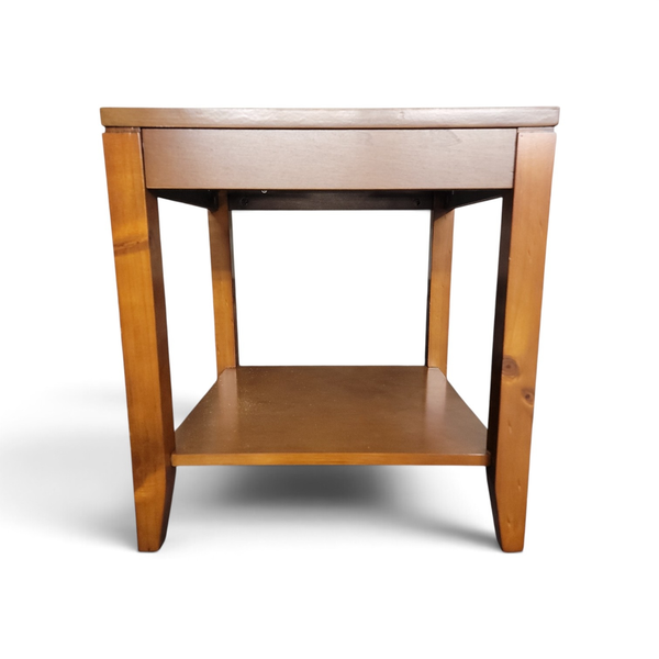 Pair of Wood Glass Top End Tables w/ Lower Shelf - Local Pickup Only