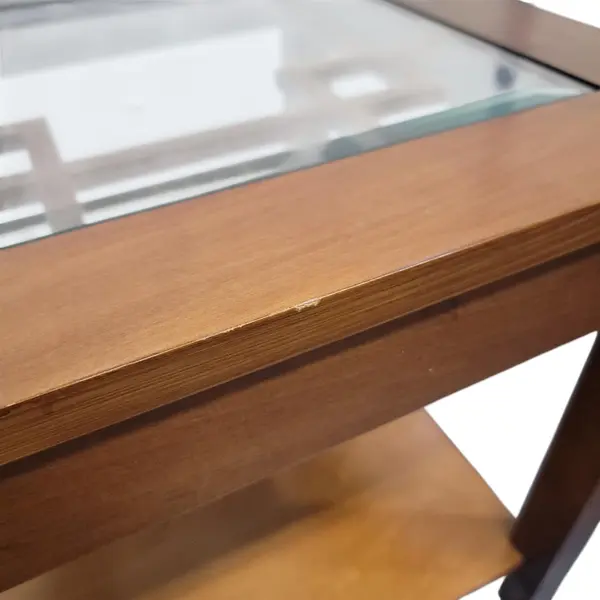 Pair of Wood Glass Top End Tables w/ Lower Shelf - Local Pickup Only