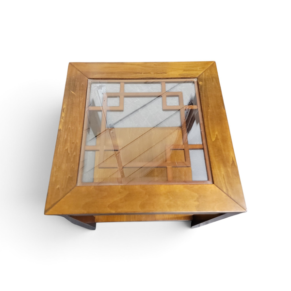 Pair of Wood Glass Top End Tables w/ Lower Shelf - Local Pickup Only