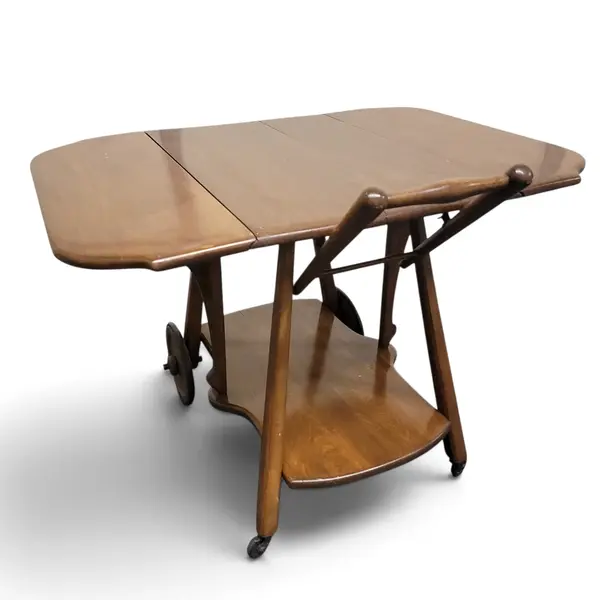 Mid Century Folding Rolling Wooden Tea/Bar Cart Serving Trolley - Local Pickup