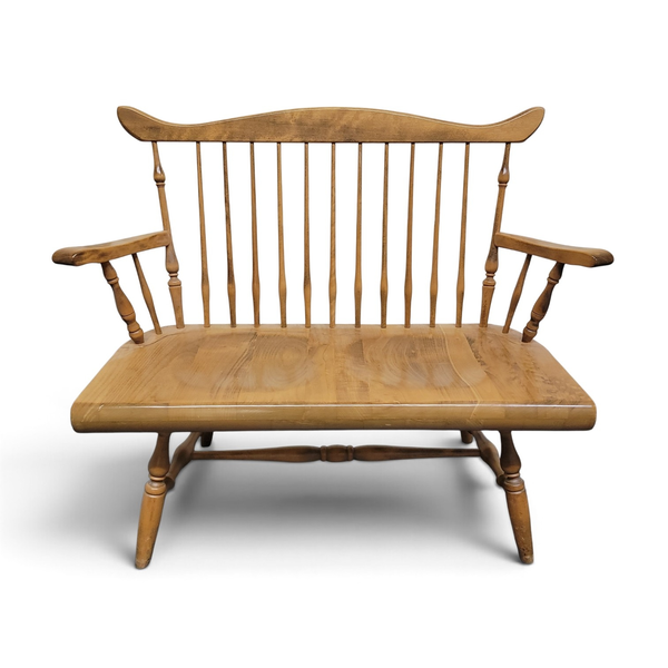 Vintage Windsor Style 2 Seater Wooden Bench Spindle Back Arms -Local Pickup Only