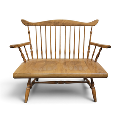 Vintage Windsor Style 2 Seater Wooden Bench Spindle Back Arms -Local Pickup Only