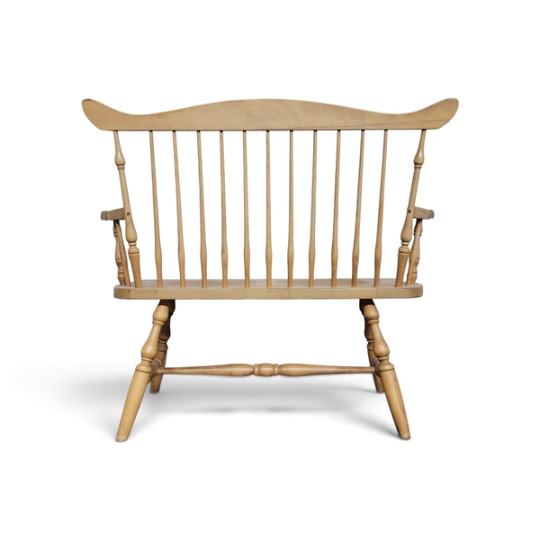 Vintage Windsor Style 2 Seater Wooden Bench Spindle Back Arms -Local Pickup Only