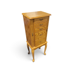 Oak Standing Jewelry Armoire Cabinet Mirror 5 Drawers Side Doors - Local Pickup