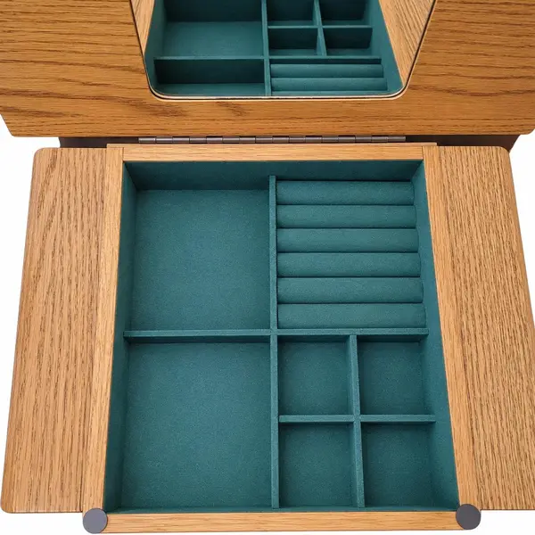 Oak Standing Jewelry Armoire Cabinet Mirror 5 Drawers Side Doors - Local Pickup
