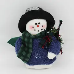 VTG 1998 Crazy Mountain Fabric Snowman with Blue Sweater Figure 7.5"