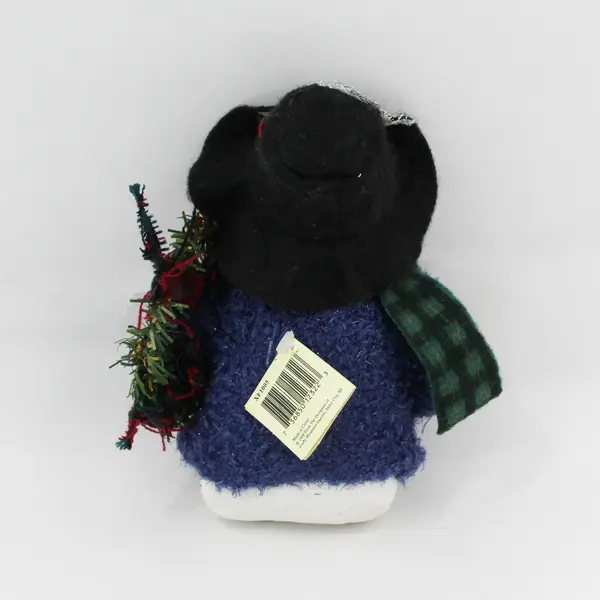 VTG 1998 Crazy Mountain Fabric Snowman with Blue Sweater Figure 7.5"