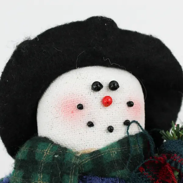 VTG 1998 Crazy Mountain Fabric Snowman with Blue Sweater Figure 7.5"