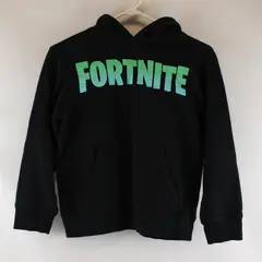Boys Black Fortnite Green and Blue Logo Hooded Sweatshirt Size L (10/12)