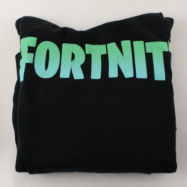 Boys Black Fortnite Green and Blue Logo Hooded Sweatshirt Size L (10/12)