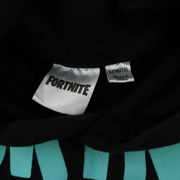 Boys Black Fortnite Green and Blue Logo Hooded Sweatshirt Size L (10/12)
