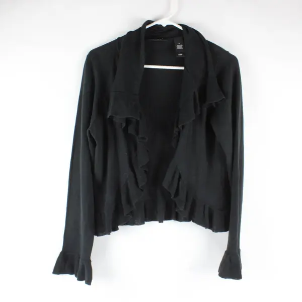 Axcess Black Ruffle Crop Cardigan Women's M