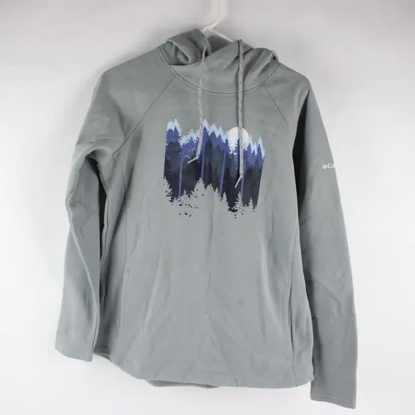Columbia Light Gray Hoodie Moonlit Forest Landscape Graphic Womens M