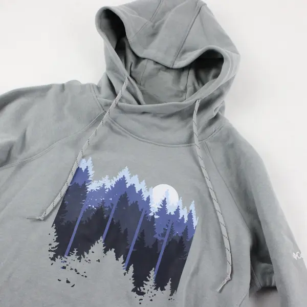 Columbia Light Gray Hoodie Moonlit Forest Landscape Graphic Womens M