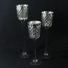 3 Piece Galore Home Tall Graduated Size Silver Glass Votive Candle Holder Set