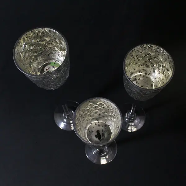 3 Piece Galore Home Tall Graduated Size Silver Glass Votive Candle Holder Set