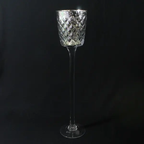 3 Piece Galore Home Tall Graduated Size Silver Glass Votive Candle Holder Set
