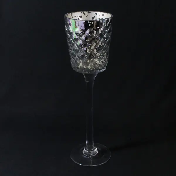 3 Piece Galore Home Tall Graduated Size Silver Glass Votive Candle Holder Set