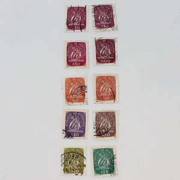 Lot Of 10 Portugal 1940s Ship Stamps Used