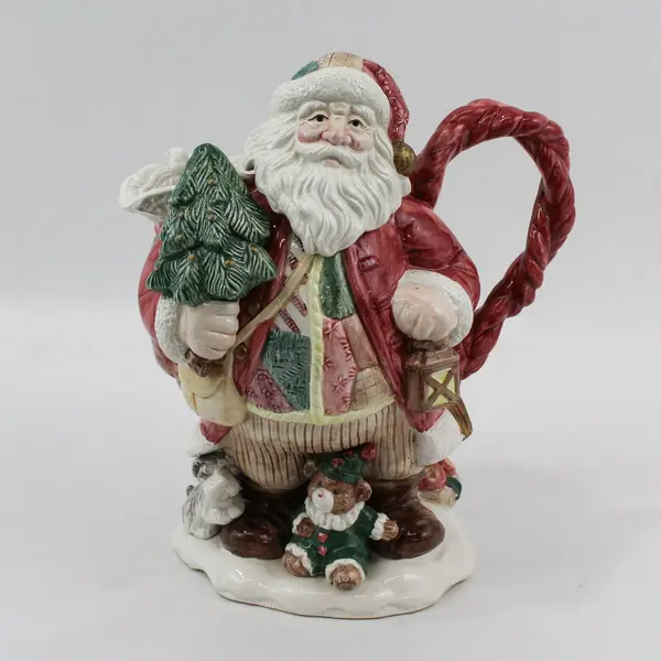1992 Fitz And Floyd 2 Quart Christmas Quilt Santa Pitcher