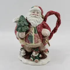 1992 Fitz And Floyd 2 Quart Christmas Quilt Santa Pitcher