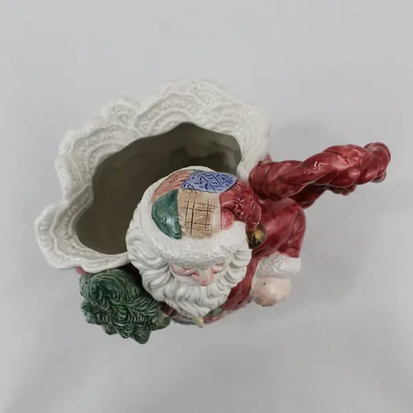 1992 Fitz And Floyd 2 Quart Christmas Quilt Santa Pitcher