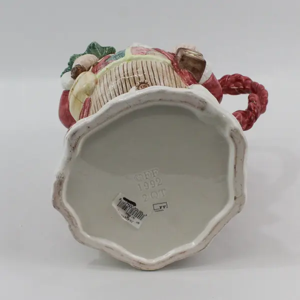 1992 Fitz And Floyd 2 Quart Christmas Quilt Santa Pitcher