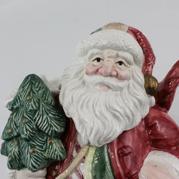 1992 Fitz And Floyd 2 Quart Christmas Quilt Santa Pitcher