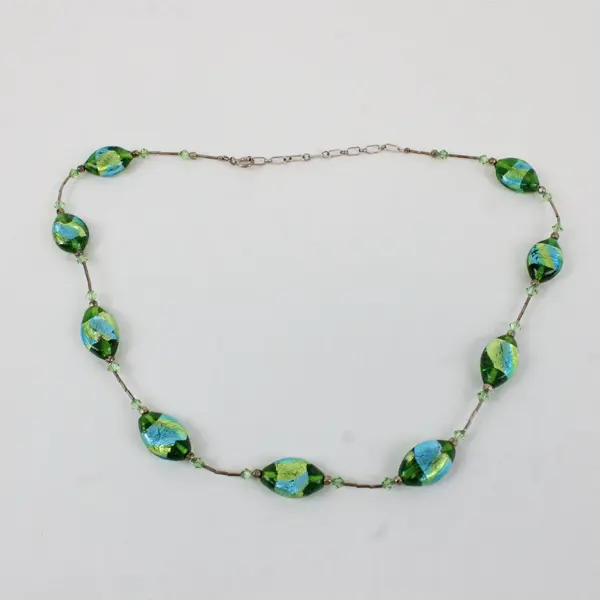 Blue and Green Art Glass Station Necklace 19"