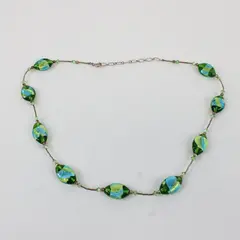 Blue and Green Art Glass Station Necklace 19"