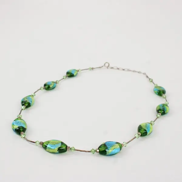 Blue and Green Art Glass Station Necklace 19"