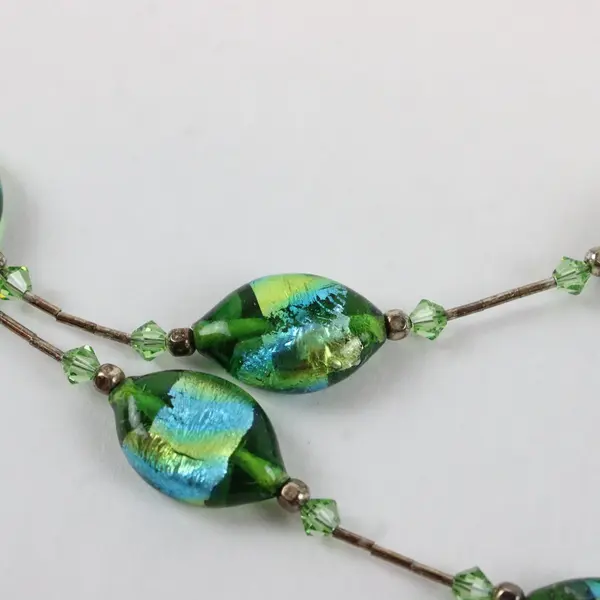 Blue and Green Art Glass Station Necklace 19"